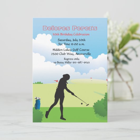 Woman Golfer Uitnodiging (Staand voorkant)