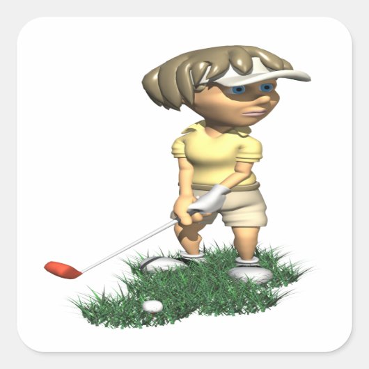 Woman Golfer Vierkante Sticker (Voorkant)