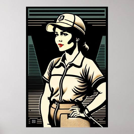 Woman Golfer Woodblock Print (Voorkant)