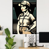 Woman Golfer Woodblock Print (Thuiskantoor)