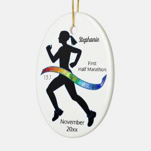 Woman Half marathon Puzzle Ribbon Keramisch Ornament