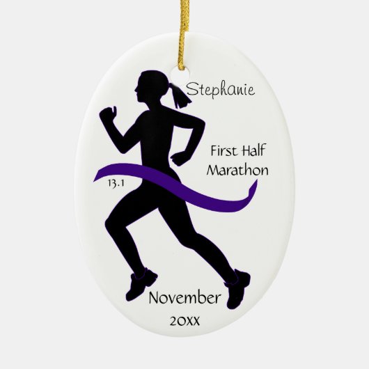 Woman Half marathon Runner Ornament in Paars (Voorkant)