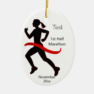 Woman Half marathon Runner Ornament in Red