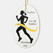 Woman Half marathon Runner Ornamner in Yellow Gold Keramisch Ornament (Links)