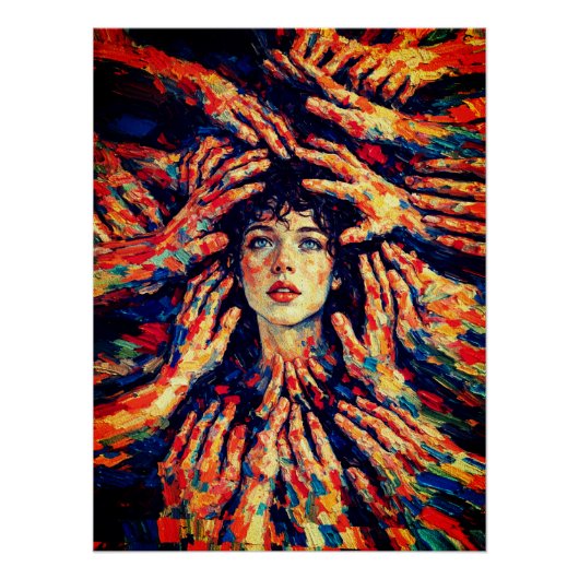 Woman Hands Covering Face Intense Emotional Perfect Poster (Voorkant)