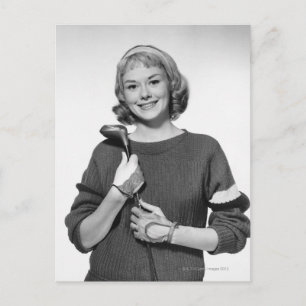 Woman Holding Golf Club Briefkaart