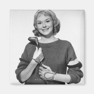 Woman Holding Golf Club Magneet