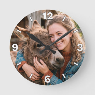 Woman Hugging Donkey Farm Country Rustic Decor Ronde Klok