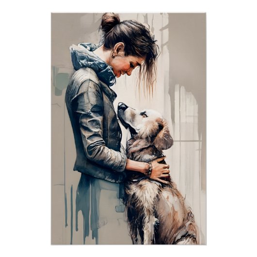 Woman hugging her dog perfect poster (Voorkant)