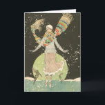 Woman Ice Skater uit 1920 met kleurrijke Scarf Kaart<br><div class="desc">Schaatsen in het maanlicht, deze ca. 1922 illustratie is voorzien van een art deco tijdperk vrouw met een grote, felgestreepte sjaal. · Alle winst uit de verkoop in deze winkel komt ten goede aan de Mode Gilde. Op de achterkant van deze kaart staat wat informatie over de VFG: De Mode...</div>