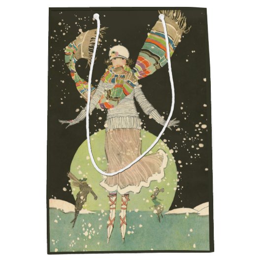  Woman Ice Skater uit 1920 met kleurrijke Scarf Medium Cadeauzakje (Voorkant)