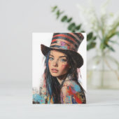 Woman in a Tophat Colorful Mixed Media Collage Briefkaart (Staand voorkant)