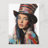 Woman in a Tophat Colorful Mixed Media Collage Briefkaart (Voorkant)