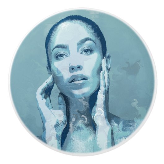 "Woman in Blue" Keramische Knop (Voorkant)