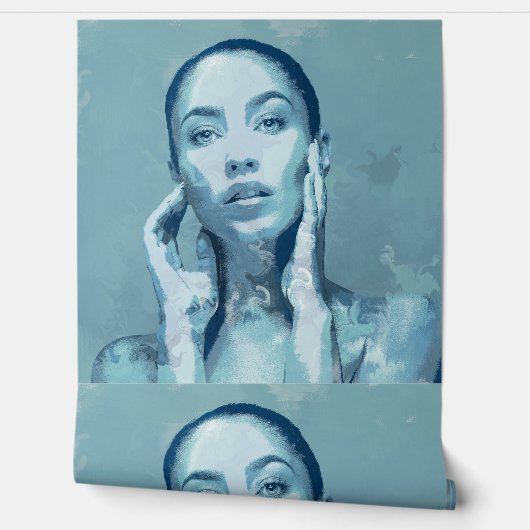 "Woman in Blue" Premium Canvas  Behang (Afrollen)