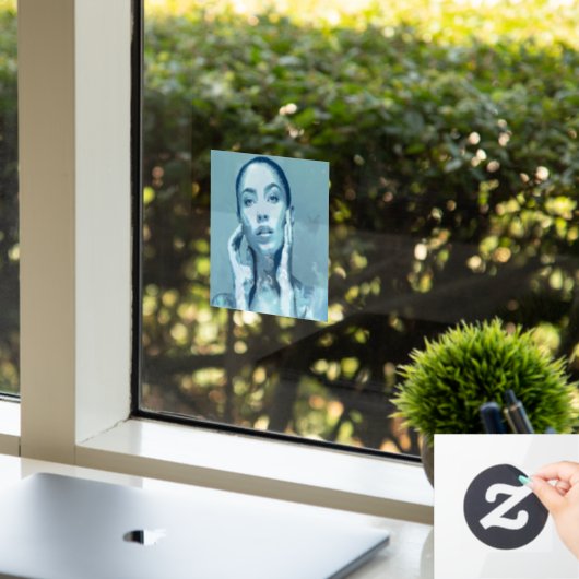 "Woman in Blue" Premium Canvas Raamsticker (Kantoor)
