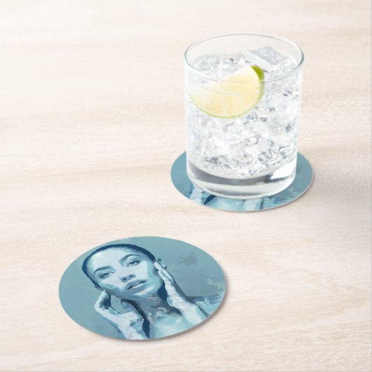 "Woman in Blue" Premium Canvas  Ronde Kartonnen Onderzetter (Insitu)