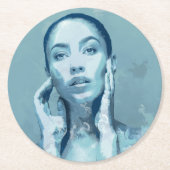 "Woman in Blue" Premium Canvas  Ronde Kartonnen Onderzetter (Voorkant)