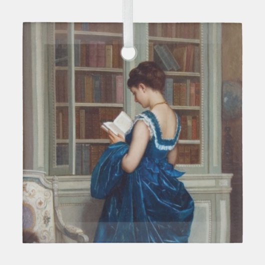 Woman in Blue, reading a Book Glas Ornament (Voorkant)