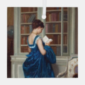 Woman in Blue, reading a Book Glas Ornament (Achterkant)