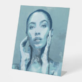 "Woman in Blue" Reclamebord Met Voetstuk (Voorkant)