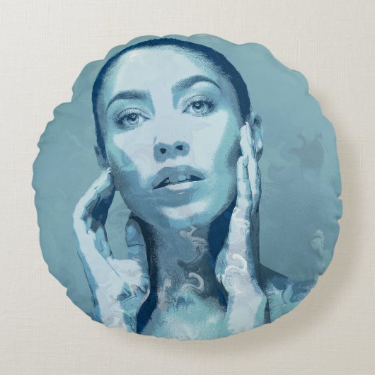 "Woman in Blue"  Rond Kussen (Voorkant)