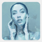"Woman in Blue" Vierkante Sticker (Voorkant)
