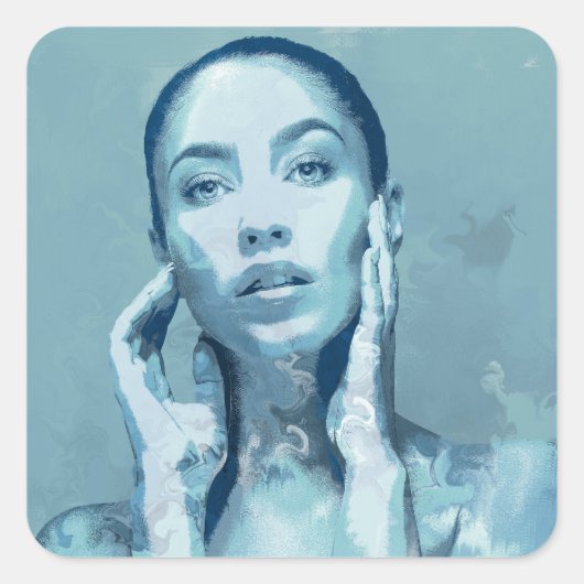 "Woman in Blue" Vierkante Sticker (Voorkant)