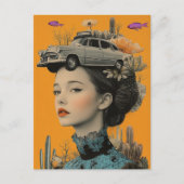 Woman in Desert with fish and car Surreal collage Briefkaart (Voorkant)