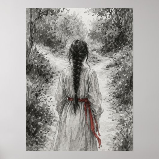 Woman in Forest Path Scene Poster (Voorkant)