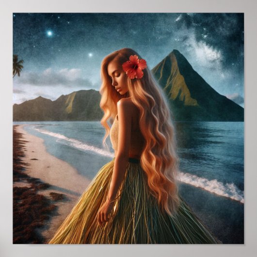 Woman in Grass Skirt Poster (Voorkant)