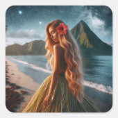 Woman in Grass Skirt Vierkante Sticker (Voorkant)