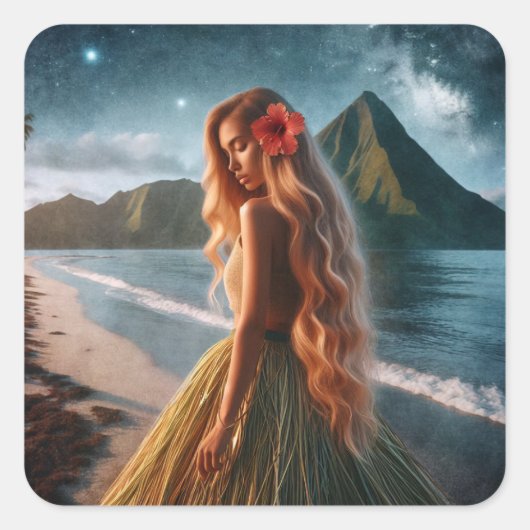 Woman in Grass Skirt Vierkante Sticker (Voorkant)