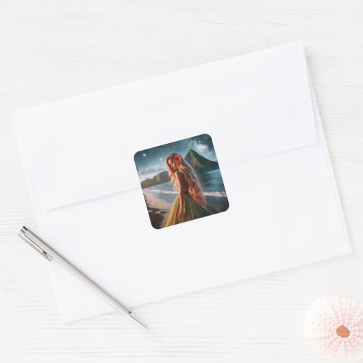 Woman in Grass Skirt Vierkante Sticker (Envelop)