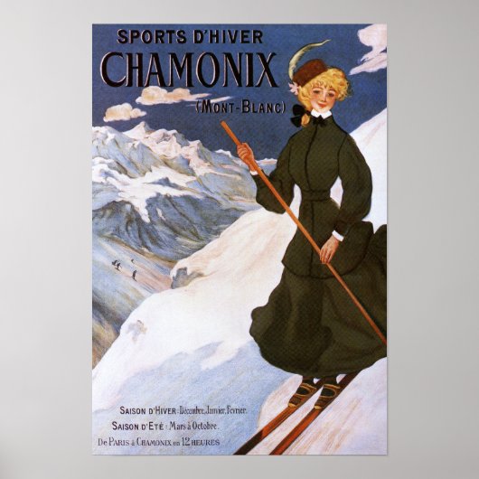 Woman in Green Skiing Poster (Voorkant)