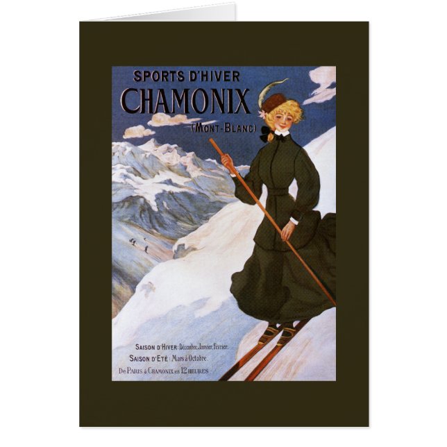 Woman in Green Skiing Poster (Voorkant)
