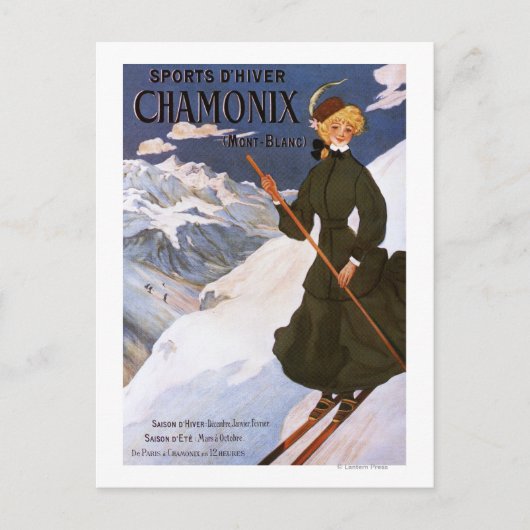 Woman in Green Skiing Poster Briefkaart (Voorkant)