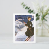 Woman in Green Skiing Poster Briefkaart (Staand voorkant)