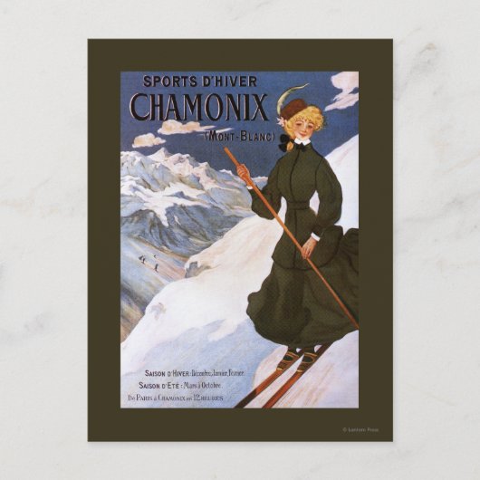 Woman in Green Skiing Poster Briefkaart (Voorkant)