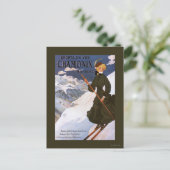 Woman in Green Skiing Poster Briefkaart (Staand voorkant)