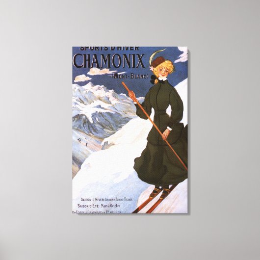 Woman in Green Skiing Poster Canvas Afdruk (Voorkant)