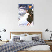 Woman in Green Skiing Poster Canvas Afdruk (Insitu (Slaapkamer))