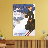 Woman in Green Skiing Poster Canvas Afdruk (Insitu (Woonkamer))