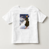 Woman in Green Skiing Poster Kinder Shirts (Voorkant)