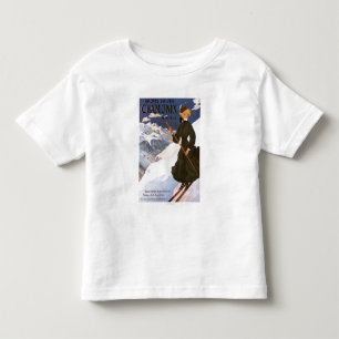 Woman in Green Skiing Poster Kinder Shirts