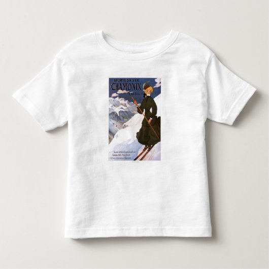 Woman in Green Skiing Poster Kinder Shirts (Voorkant)