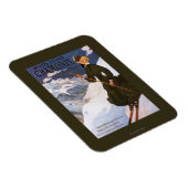 Woman in Green Skiing Poster Magneet (Rechterzijde)