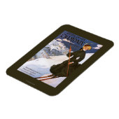 Woman in Green Skiing Poster Magneet (Linkerzijde)