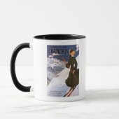 Woman in Green Skiing Poster Mok (Links)