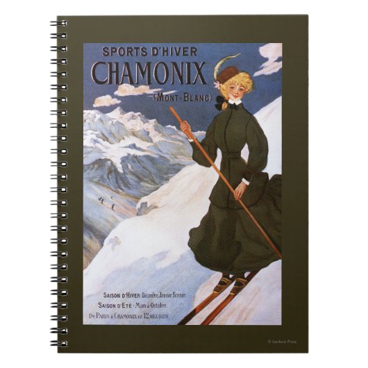 Woman in Green Skiing Poster Notitieboek (Voorkant)